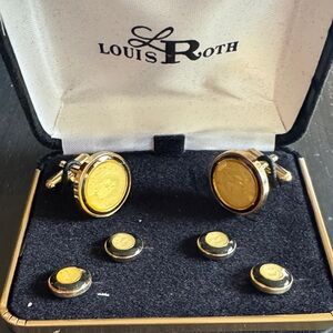 Gold-Tone Coin Cufflinks and Stud Set